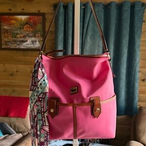 Dooney & Bourke Pink Shoulder Bag with Brown Trim